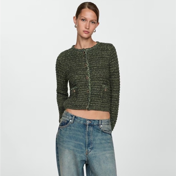 Mango Lurex chunky-knit cardigan green - Picture 3 of 8